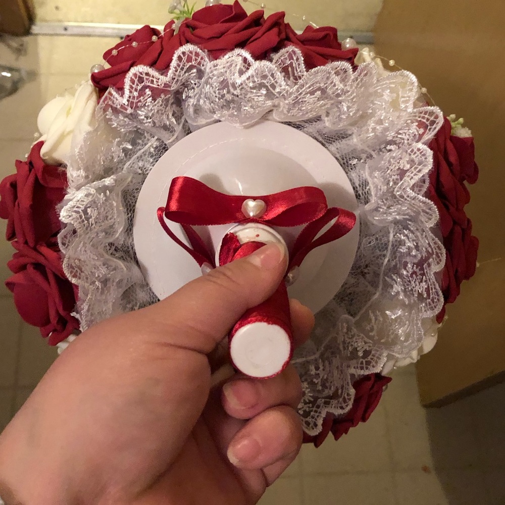 Red and White Artificial Wedding Bouquet - Picture 3 of 4